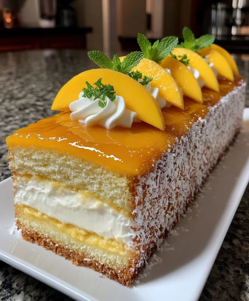 Tropical Mango Coconut Cream Loaf with Sweet Mango Drizzle