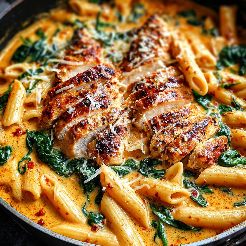 Asiago Cheese Chicken Pasta with Spinach Recipe (Quick & Easy!)