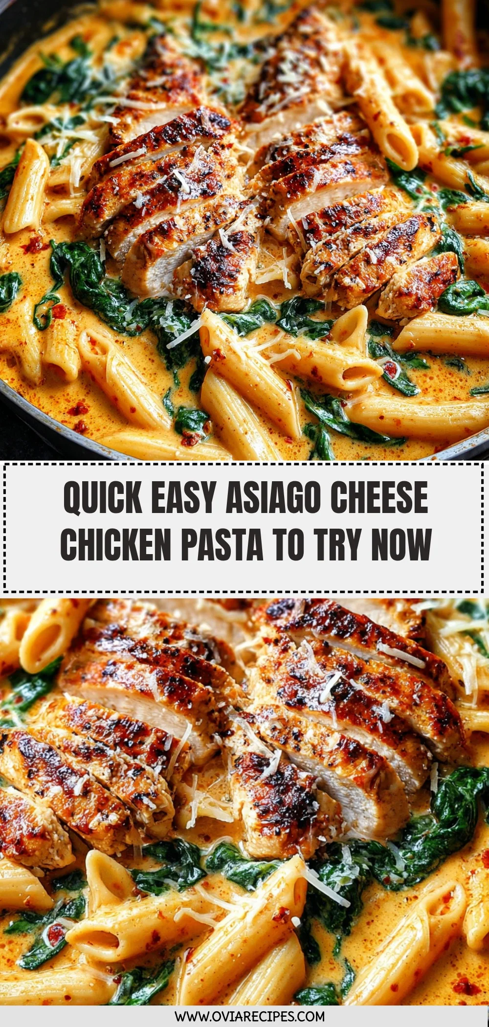 Asiago Cheese Chicken Pasta with Spinach Recipe (Quick & Easy!)