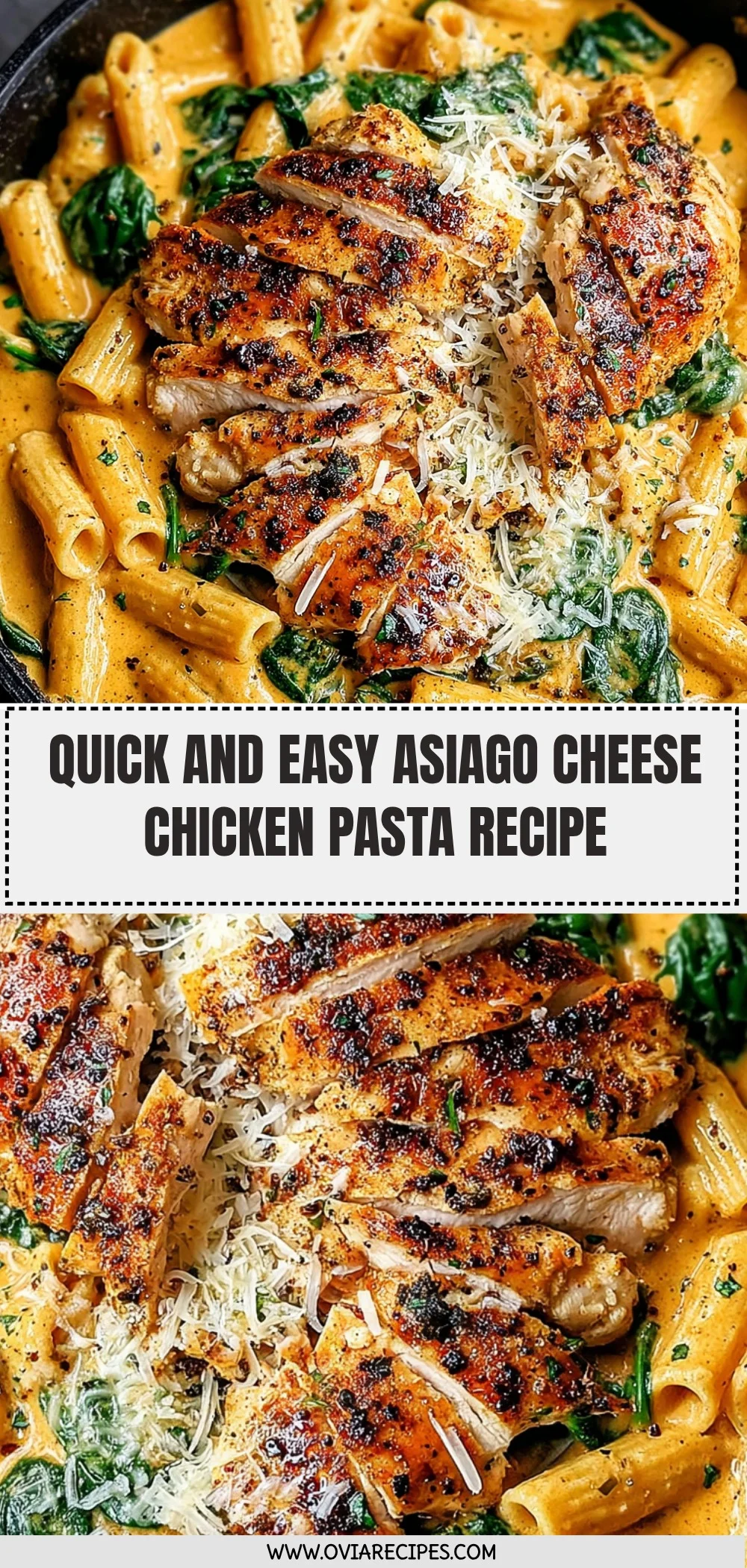 Asiago Cheese Chicken Pasta with Spinach Recipe (Quick & Easy!)