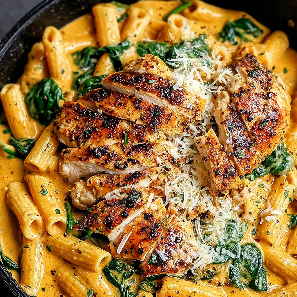 Asiago Cheese Chicken Pasta with Spinach Recipe (Quick & Easy!)