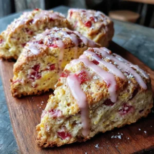 Easy Fresh Rhubarb Scones Recipe with Strawberry Glaze!