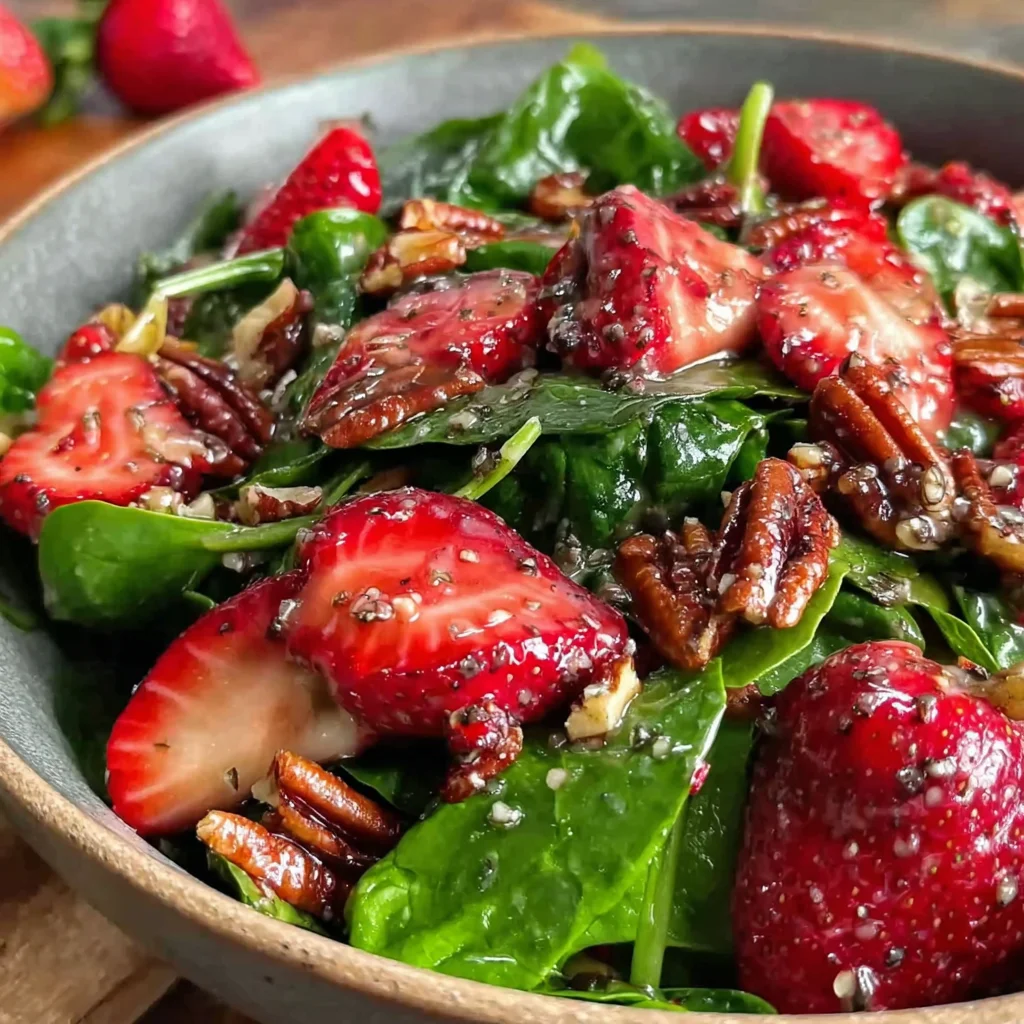 Quick Summer Strawberry Spinach Salad Recipe with Candied Pecans!