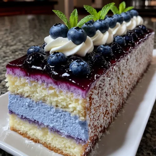 Blueberry Coconut Mousse Cheesecake with Glossy Fruit Topping