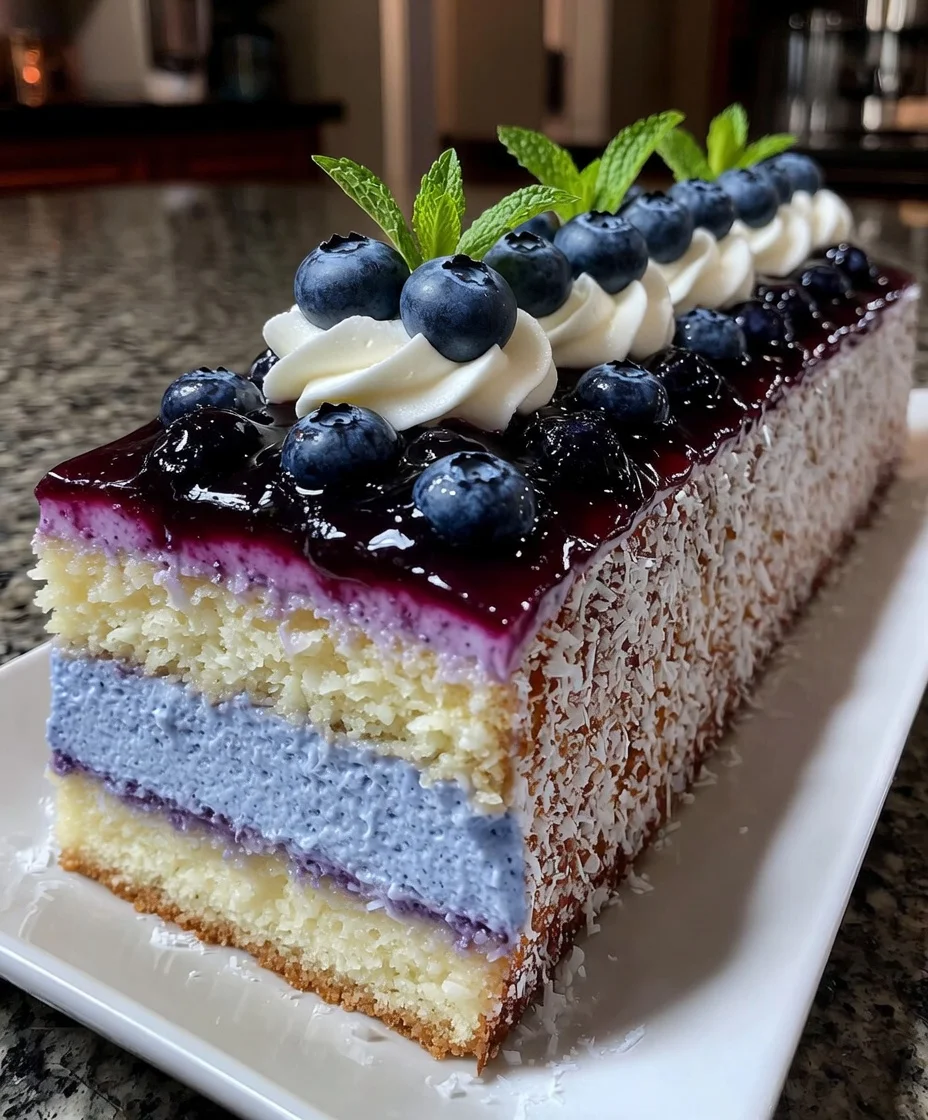 Blueberry Coconut Mousse Cheesecake with Glossy Fruit Topping
