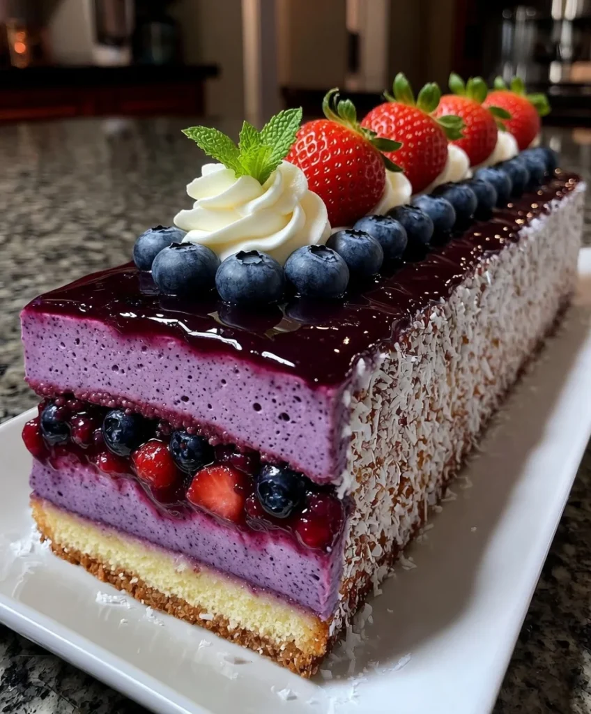 Blueberry Mousse Cake with Sweet Berry Compote Filling
