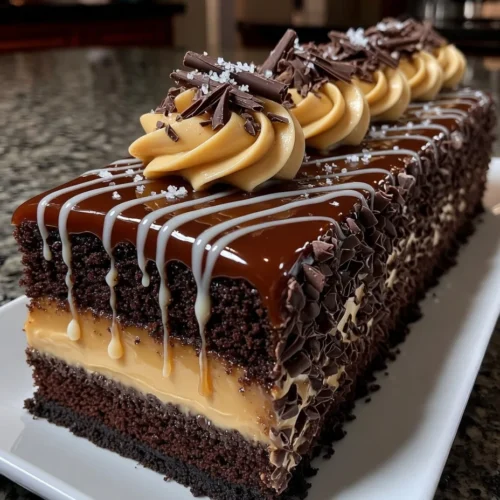Chocolate Caramel Cream Cake with Salted Drizzle Finish