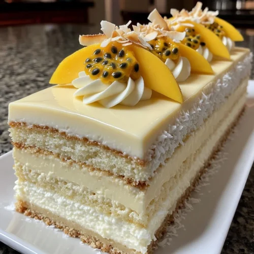 Coconut White Chocolate Mousse Cake with Tropical Sweet Layers