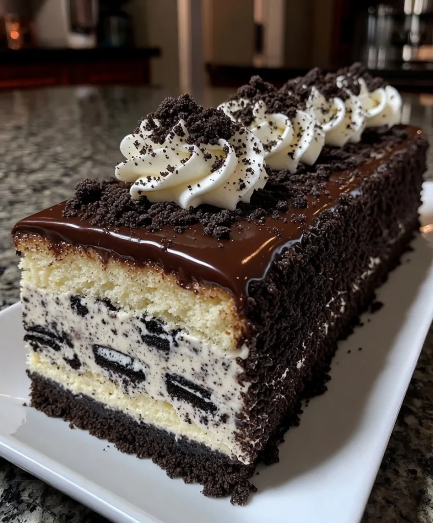 Cookies and Cream Mousse Cake with Chocolate Cookie Crumbs