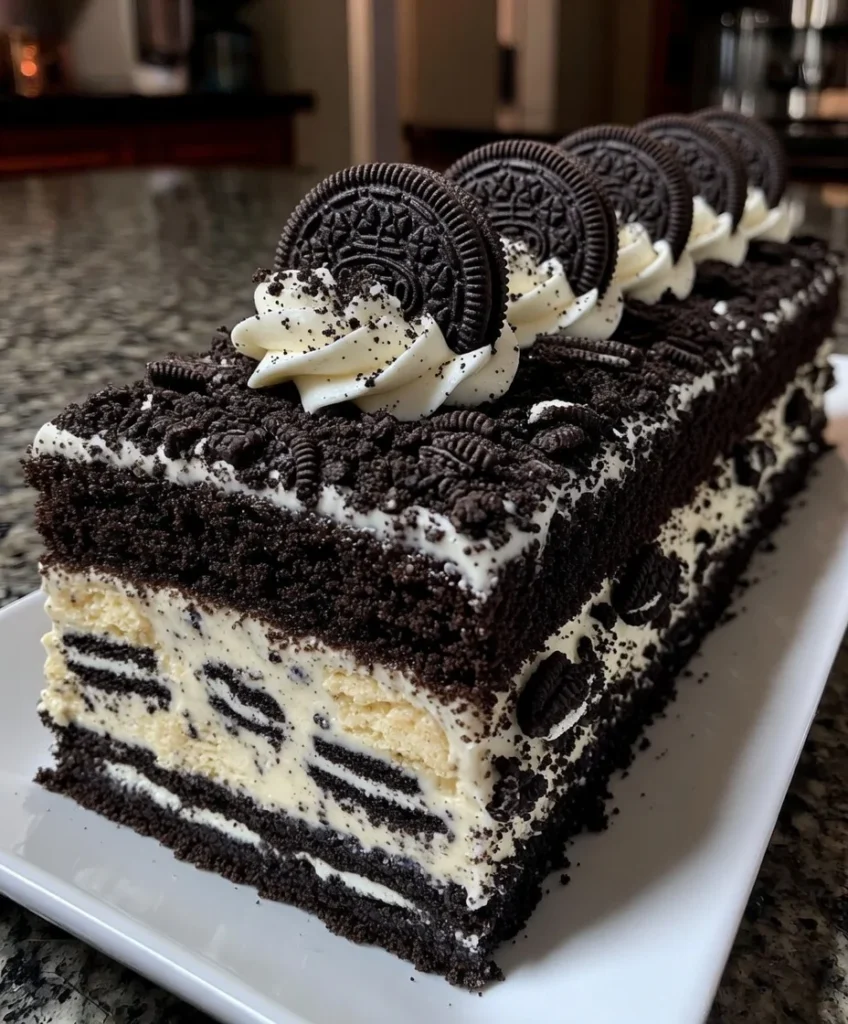 Cookies and Cream Oreo Cake with Crushed Biscuit Layers