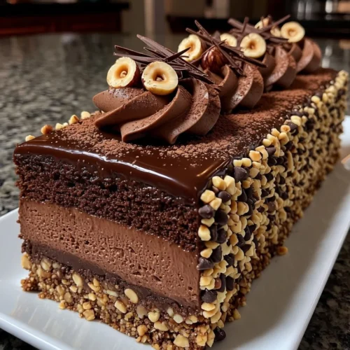 Hazelnut Chocolate Mousse Cake with Nutty Crunch Base