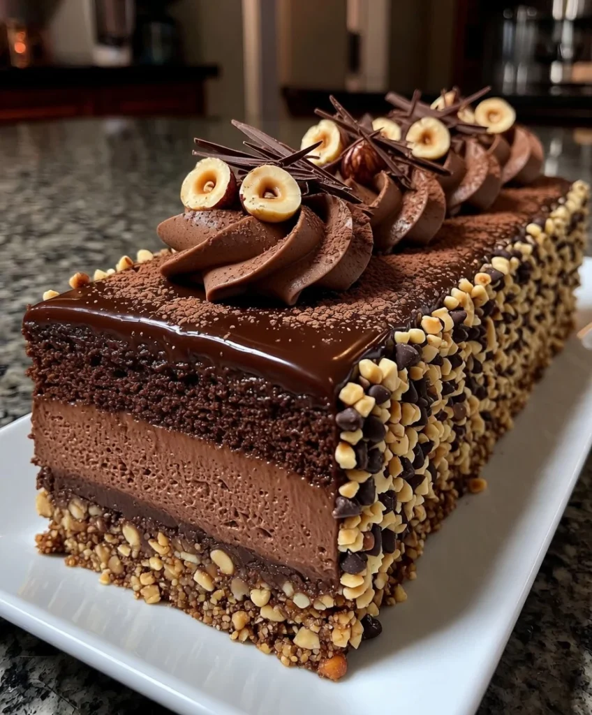 Hazelnut Chocolate Mousse Cake with Nutty Crunch Base