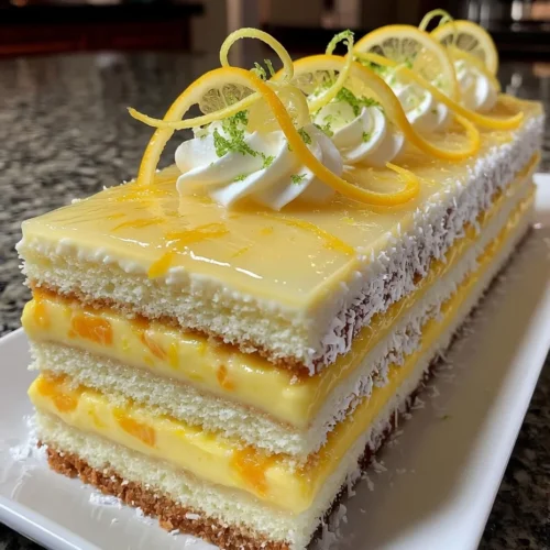 Lemon Mousse Cake with Zesty Citrus Cream Layers