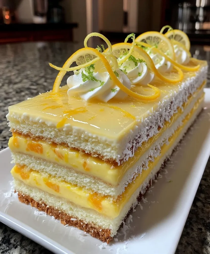 Lemon Mousse Cake with Zesty Citrus Cream Layers