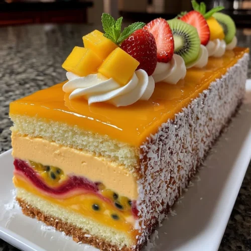 Mango Mousse Cake with Tropical Fruit Puree Layers