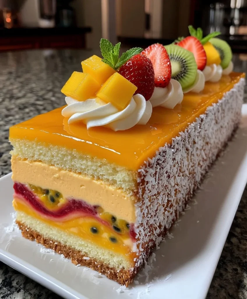 Mango Mousse Cake with Tropical Fruit Puree Layers
