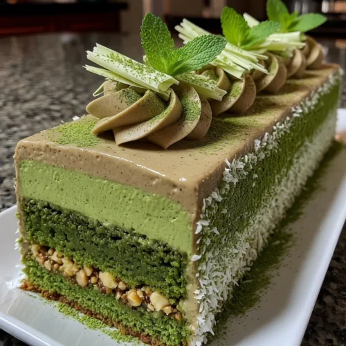Matcha Green Tea Mousse Cake with Earthy Cream Finish