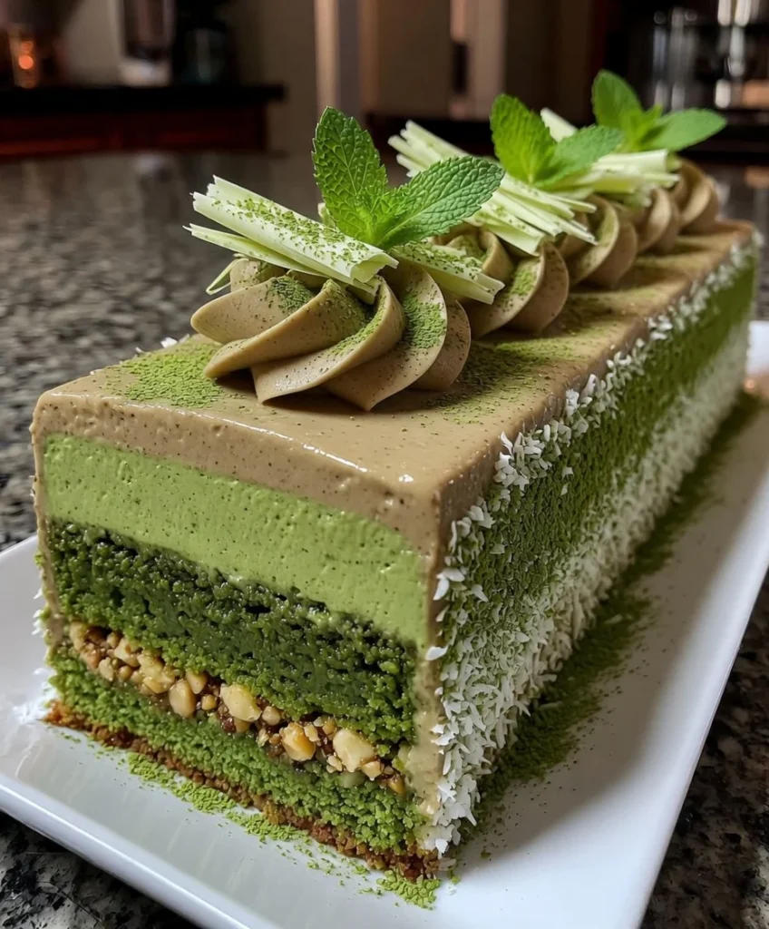 Matcha Green Tea Mousse Cake with Earthy Cream Finish