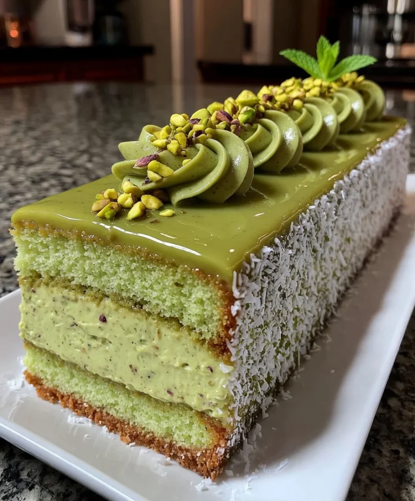 Pistachio Mousse Cake with Green Nut Cream Filling