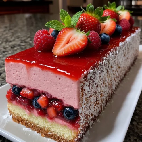 Strawberry Mousse Cake with Fresh Berry Filling and Glaze