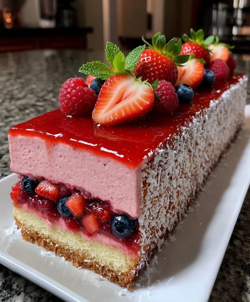 Strawberry Mousse Cake with Fresh Berry Filling and Glaze
