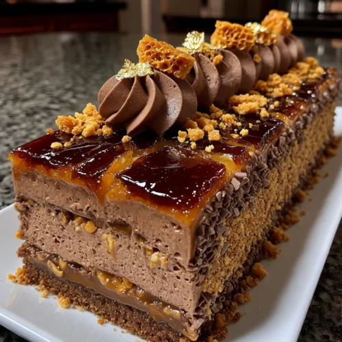 Toffee Crunch Mousse Cake with Caramelized Sugar Layers