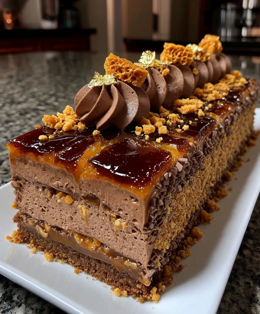 Toffee Crunch Mousse Cake with Caramelized Sugar Layers
