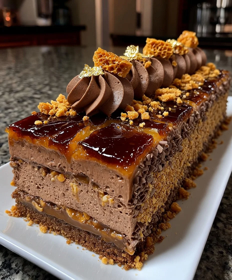 Toffee Crunch Mousse Cake with Caramelized Sugar Layers