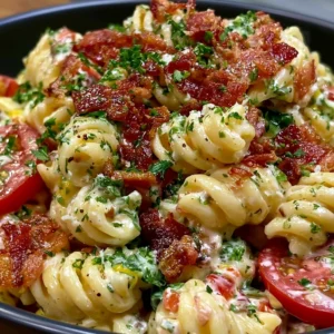 Easy BLT Pasta Salad Recipe with Crispy Bacon and Ranch Dressing!