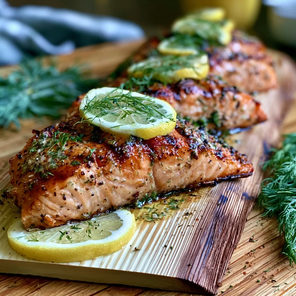 Easy Grilled Cedar Plank Salmon Recipe with Lemon Dill Butter!