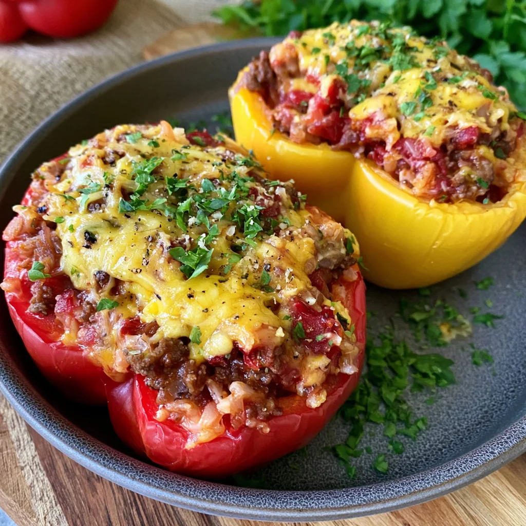 Easy Ground Beef Stuffed Bell Peppers Recipe (Quick Weeknight Meal!)