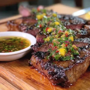 Father's Day Grilled Porterhouse Steak Recipe with Easy Herb Chimichurri Sauce