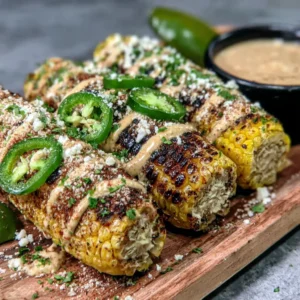 Fathers Day Grilled Corn and Jalapeño Elotes Recipe with Smoky Cotija Sauce!