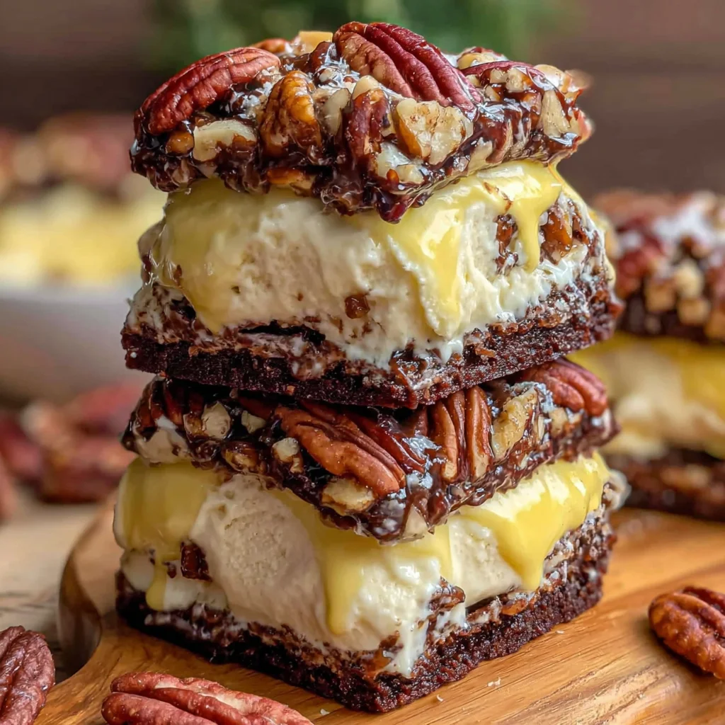 No-Bake Caramel Pecan Brownie Ice Cream Sandwich Recipe (Quick & Easy!)