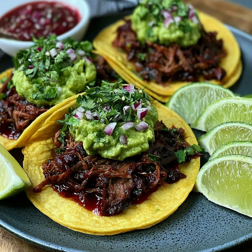 Slow Cooker Beef Brisket Tacos with Avocado Crema Recipe