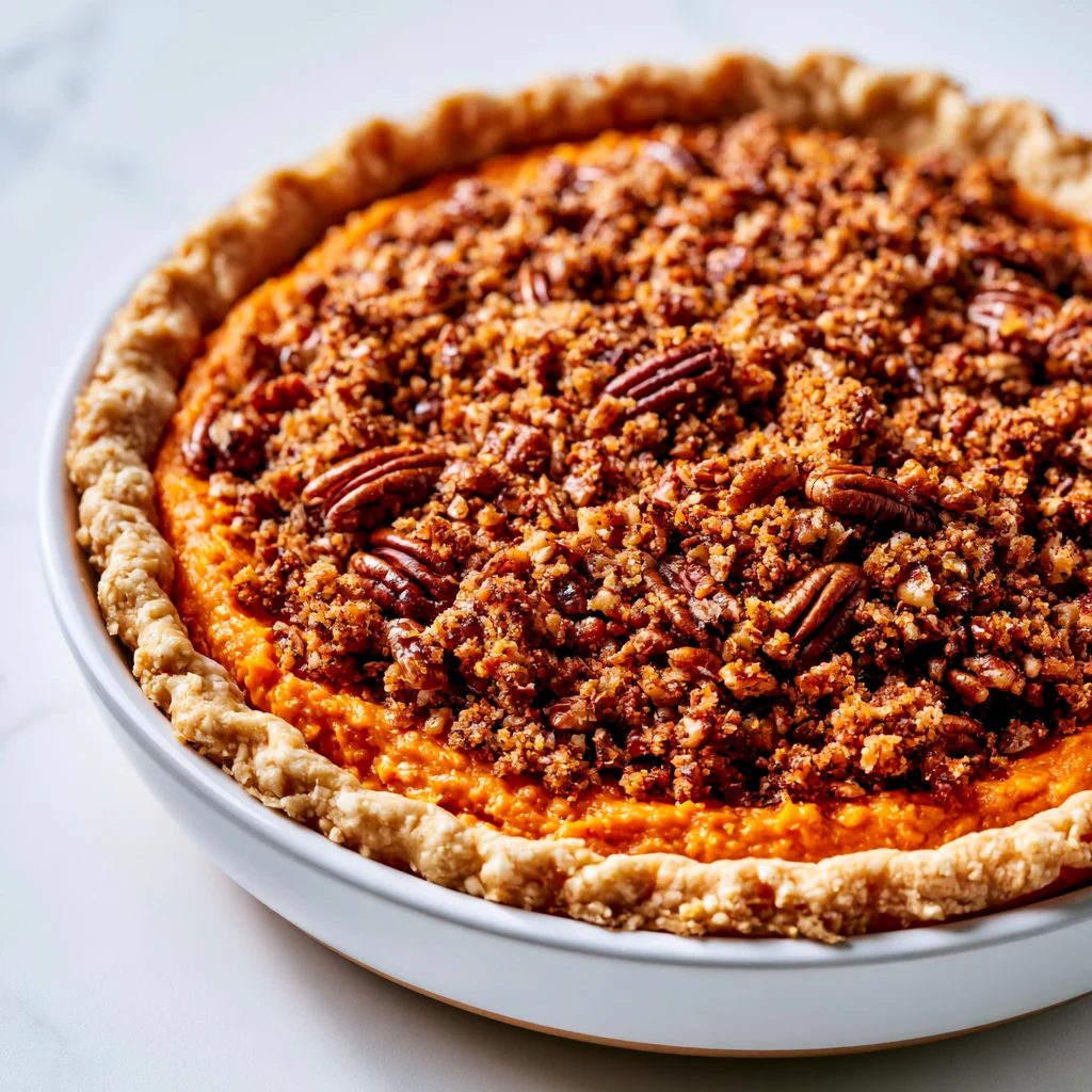 Easy Sweet Potato Pie Recipe with Toasted Pecan Crumble!