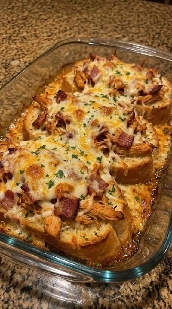 BBQ Chicken Bacon Garlic Bread Bake