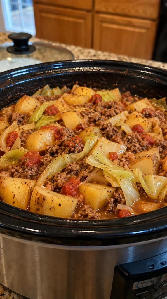 CROCKPOT BEEF AND CABBAGE POTATO CASSEROLE