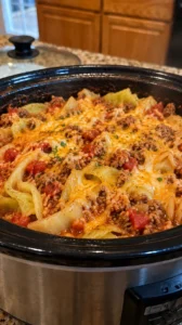 CROCKPOT CHEESY CABBAGE AND GROUND BEEF CASSEROLE