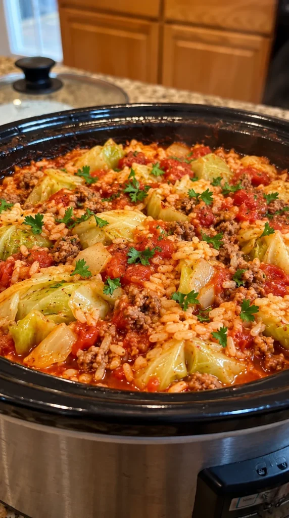CROCKPOT STUFFED CABBAGE ROLL CASSEROLE