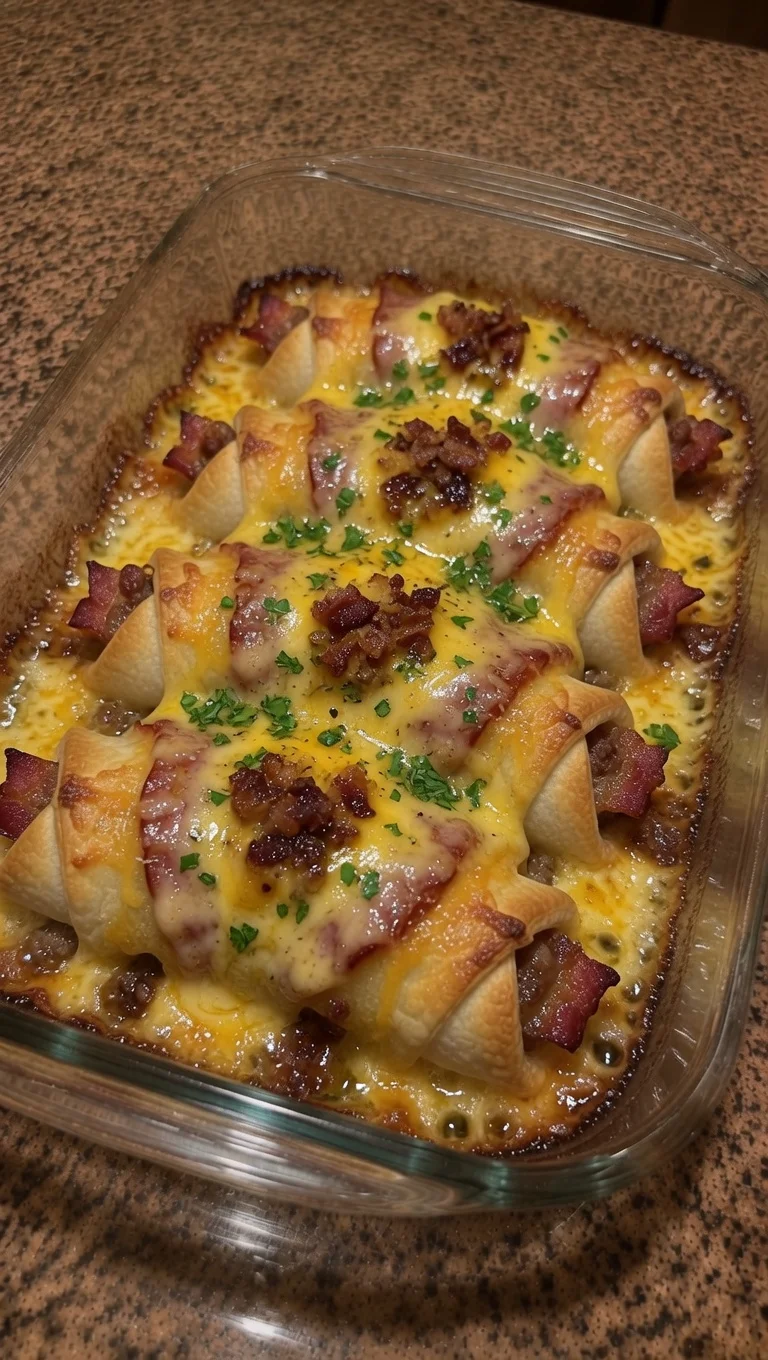Garlic Butter Bacon Cheeseburger Crescent Bake