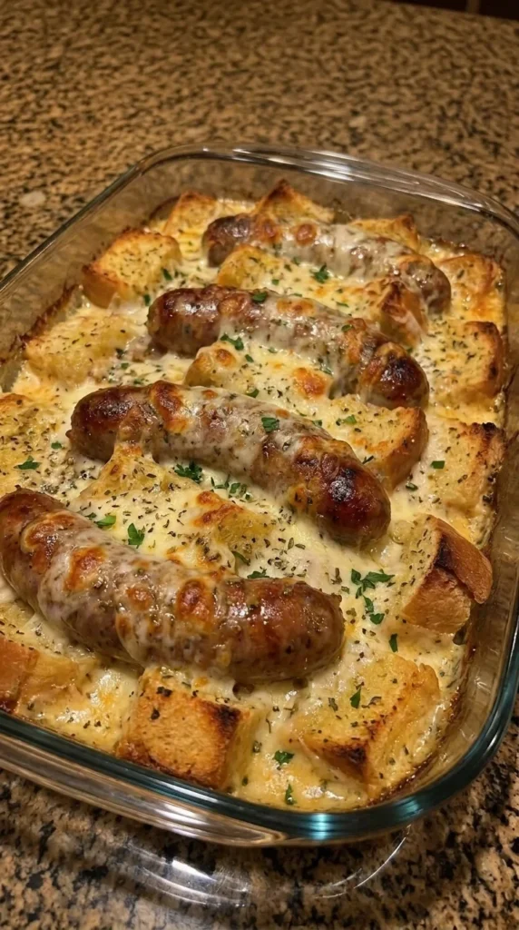 Italian Sausage Mozzarella Garlic Bread Bake