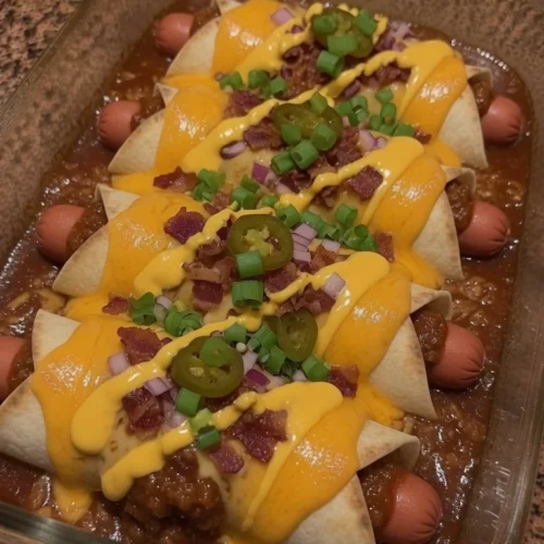Loaded Chili Cheese Hot Dog Wrap Melts