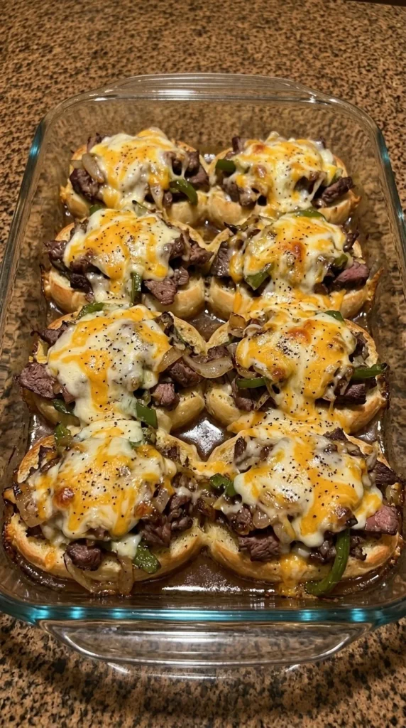 Philly Cheesesteak Cheddar Garlic Bread Bake