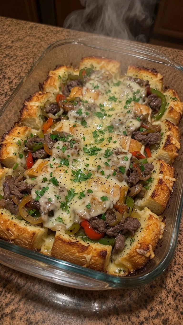 Philly Cheesesteak Stuffed Garlic Bread