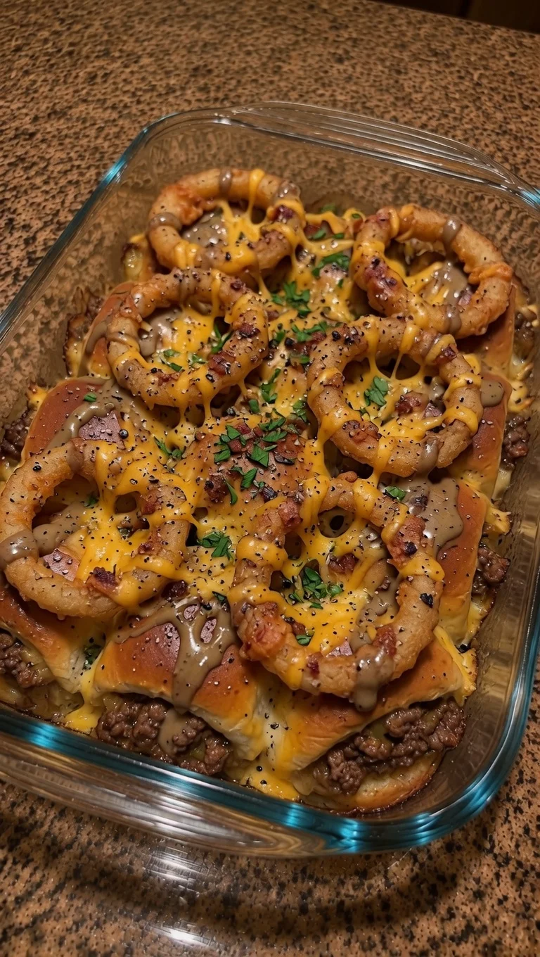 Stuffed Beef Cheddar Onion Ring Sliders