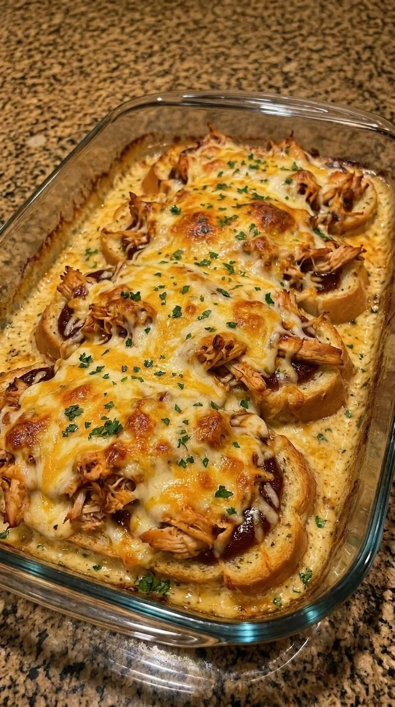 Cheesy BBQ Chicken Garlic Bread Bake