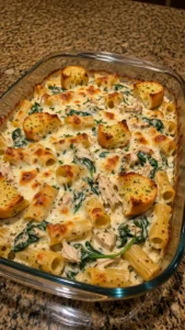 Chicken Alfredo Spinach Mozzarella Garlic Bread Bake
