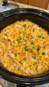 CROCKPOT CHICKEN AND CHEESY CORN BAKE