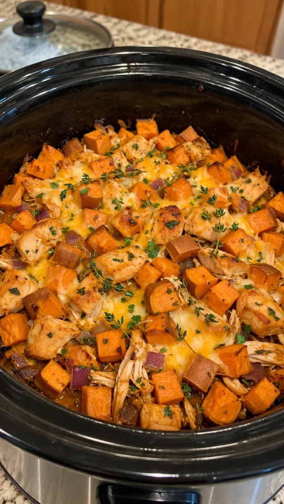 CROCKPOT CHICKEN AND SWEET POTATO CASSEROLE